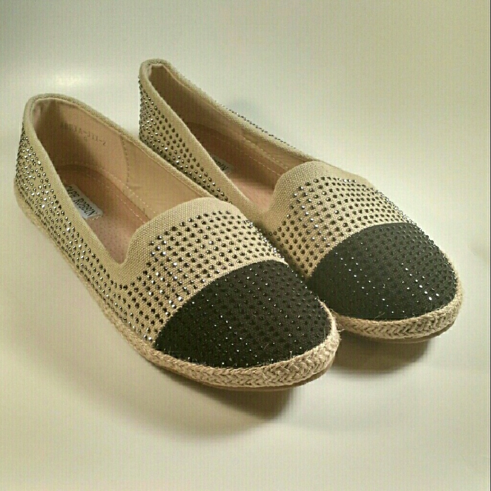 BLACK/BEIGE RHINESTONE ESPADRILLES